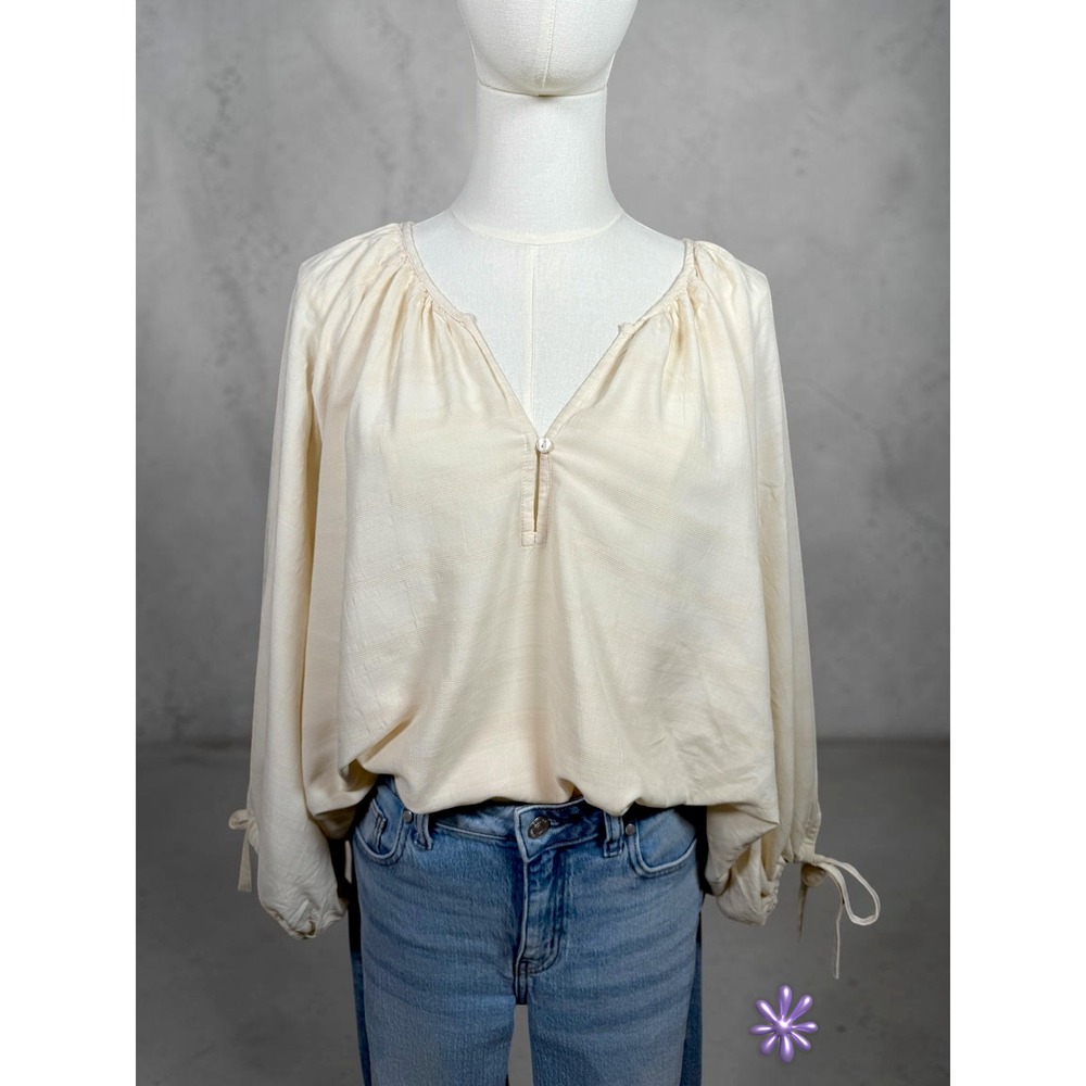 AWARE by VERO MODA Blouse Womens L Ivory 100% Viscose Peasant Boho Balloon Top
